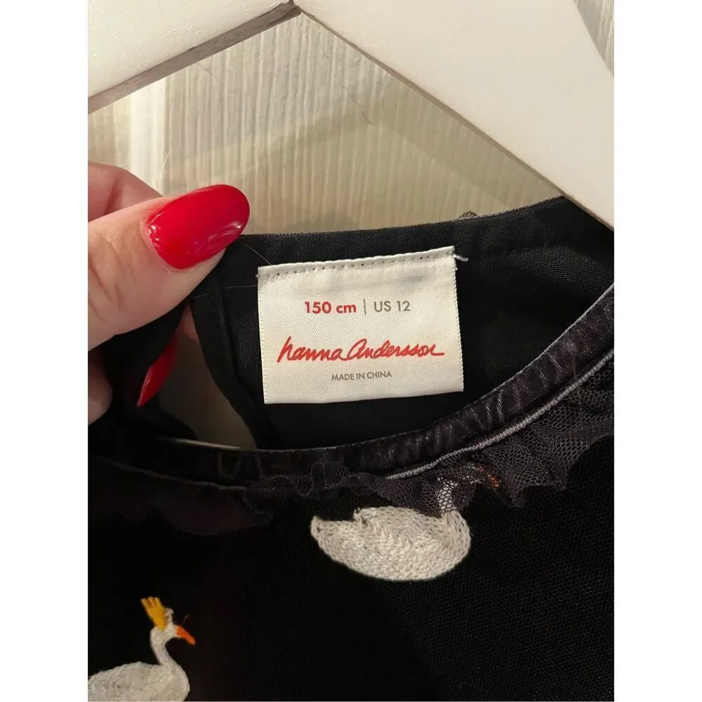 Hanna Andersson Black Swan Queen Embroidered Mesh Dress Sz 150 or US 12 EUC